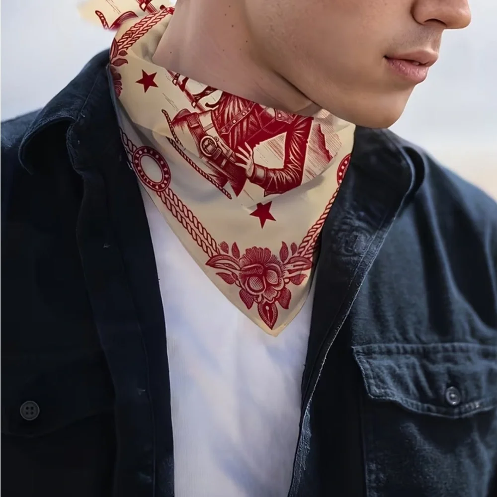 Western Cowgirl Bandana Scarf Red Vintage Style 35”